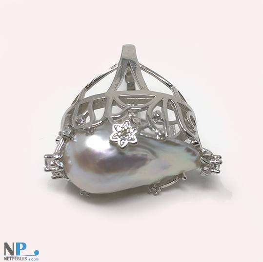 Anello in argento 925 con perla d'acqua dolce Fireball 20x30mm bianca argentata